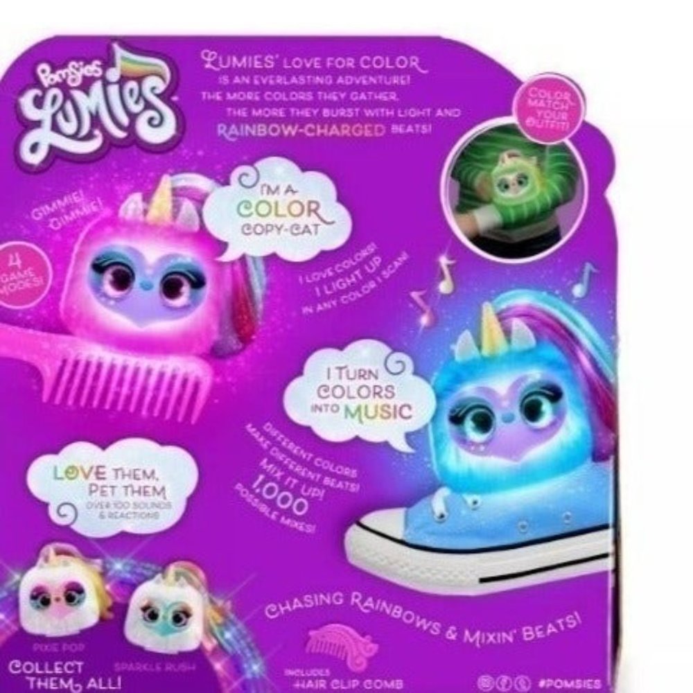 Pomsies Lumies - Rainbow Charged Interactive Pet -Dazzle GoGo-match & glow color